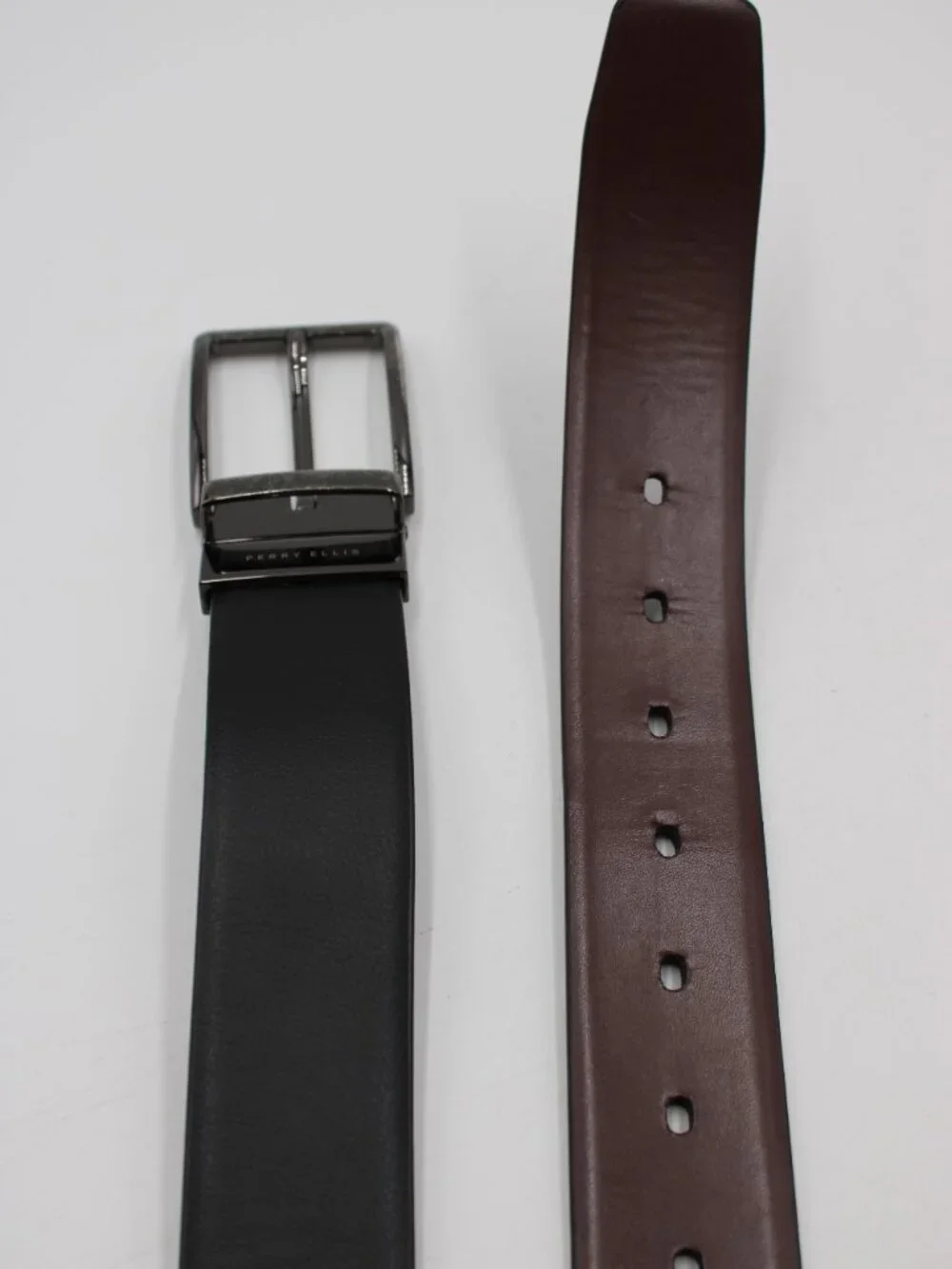 Perry Ellis Reversible Black Brown Belt Faux Leather 1 3/8